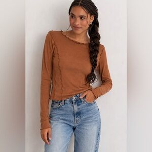 Double Zero Long Sleeve Caramel Brown Top Shirt M
